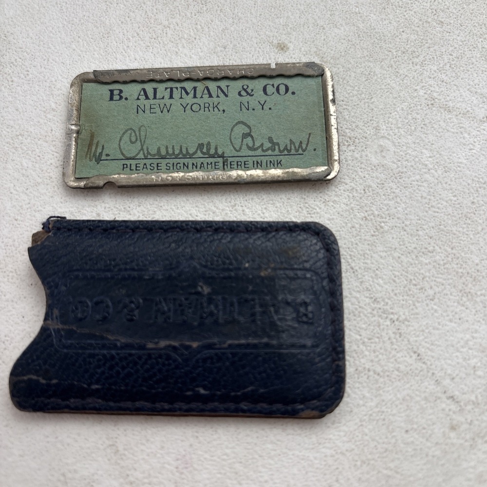 B. Altman Dept Store Marvelous  Mr Brown Metal Charge Plate Card Holder NYC